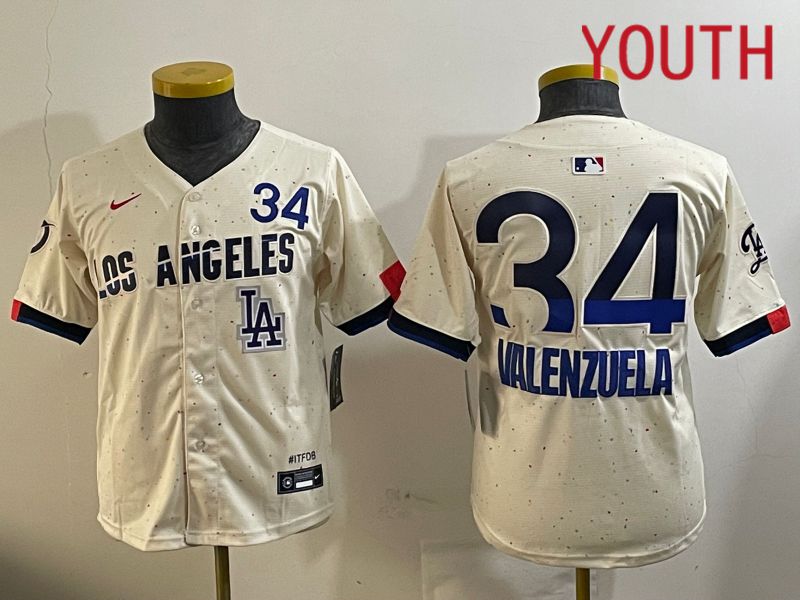 Youth Los Angeles Dodgers #34 Valenzuela Cream City Edition Nike 2024 MLB Jersey style 11201